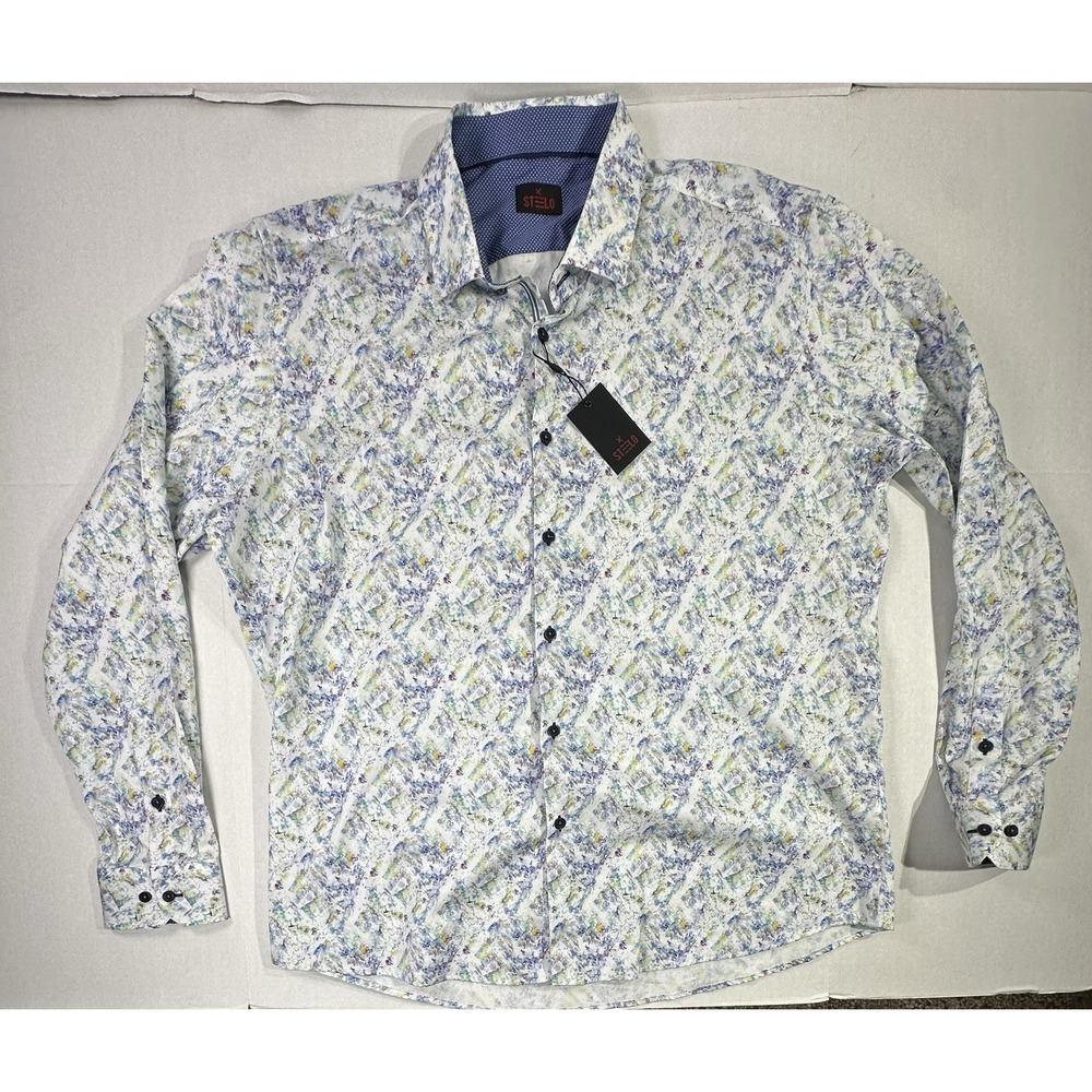 Steelo Men's 3XL XXXL Long Sleeve Button Shirt Abstract Print 100% Cotton Turkey